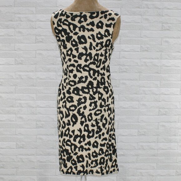 ANN TAYLOR LOFT Dress Sleeveless Animal Print Knit Ruched Black Cream Small - Picture 5 of 13